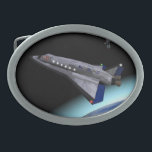 El Al Maslool Space Shuttle Ovale Gürtelschnalle<br><div class="desc">Für zukünftige jüdische Astronauten. Eine digitale Darstellung eines El Al (Israels ikonischer nationaler Luftfrachtführer) Raumschiffs,  das in den Orbit eindringt. Die Erde ist unten zu sehen; eine Raumstation schwimmt in der Ferne. Maslool ist das hebräische Wort für "Umlaufbahn"</div>