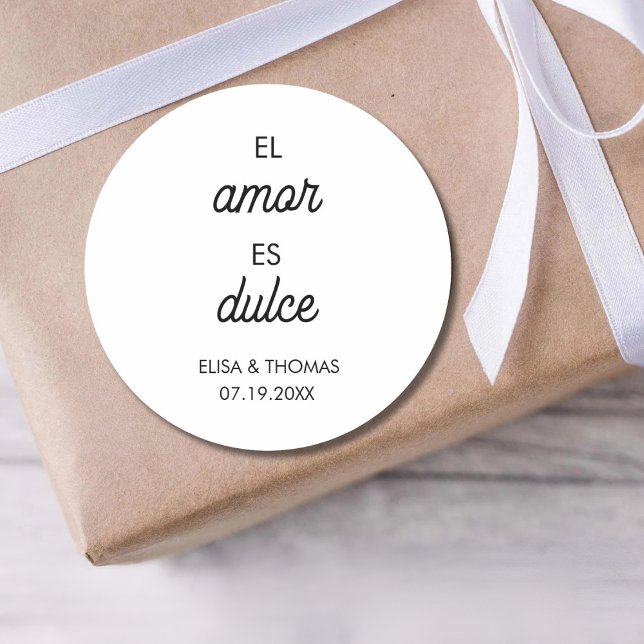 El Amor es Dulce Minimalistisch Wedding Party Gefa Runder Aufkleber (Von Creator hochgeladen)