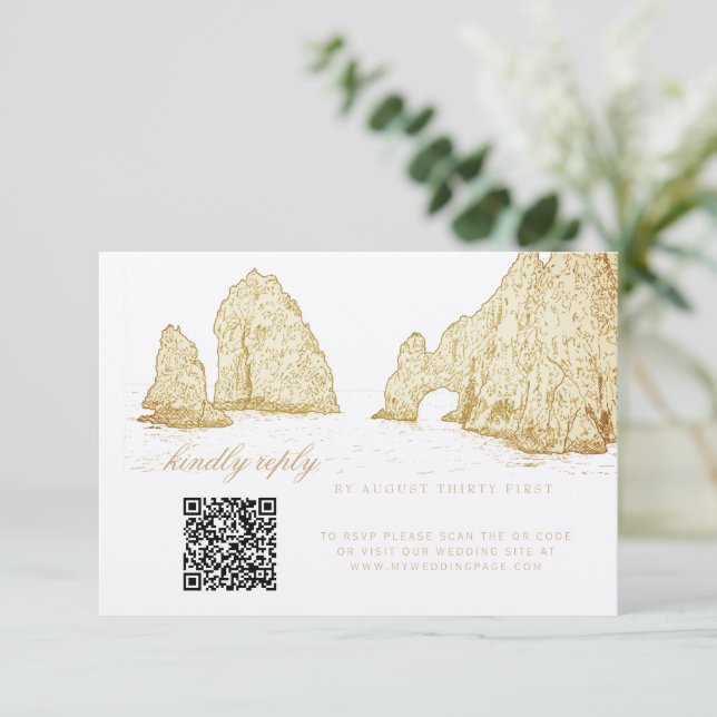 El Arco Cabo San Lucas Kindly Reply QR Code RSVP Karte (Stehend Vorderseite)