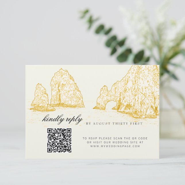 El Arco Cabo San Lucas Kindly Reply QR Code RSVP Karte (Stehend Vorderseite)