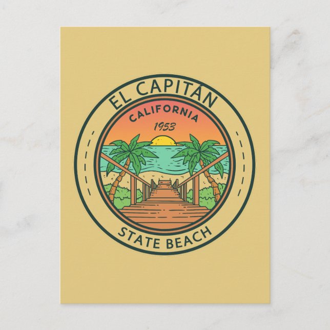 El Capitan Staat Beach California Circle Abzeichen Postkarte (Vorderseite)