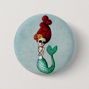 El Dia de Muertos Mermaid Button
