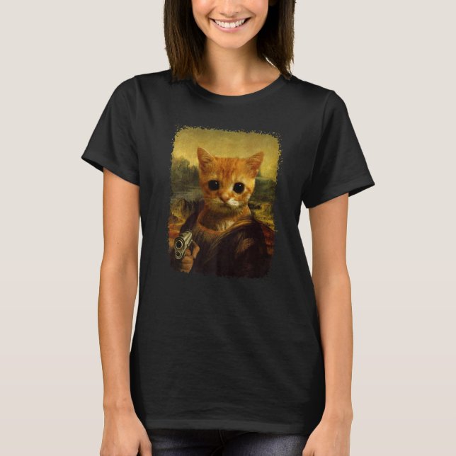 el gato Meme historical funny Cute Cat with gun Pr T-Shirt (Vorderseite)