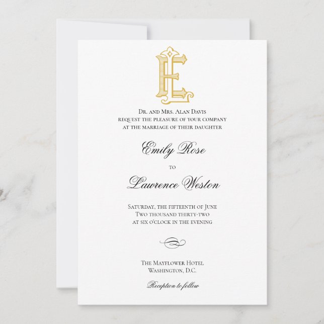 EL oder LE Monogram Vintage Wedding Einladungen (Vorderseite)