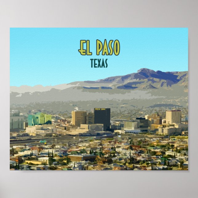 El Paso Downtown Mountain Texas Vintag Poster (Vorne)