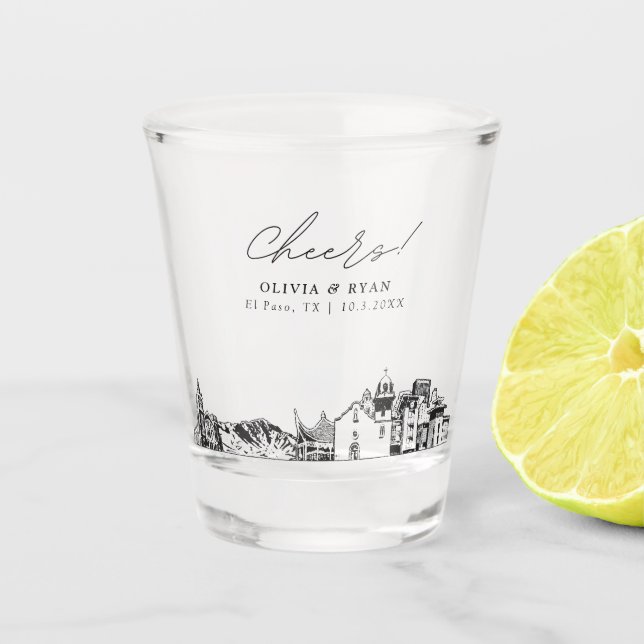 El Paso Gastgeschenk Hochzeit Personalisiert Cheer Schnapsglas (Vorderseite)