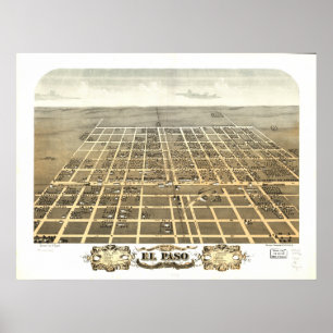 El Paso Illinois 1869 Antique Panoramabalkarte Poster