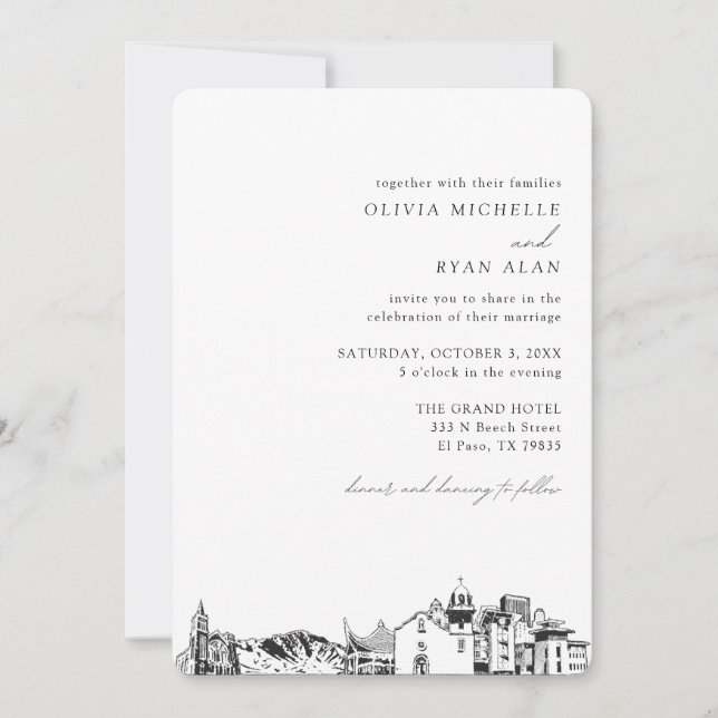 El Paso Mariage Elégante Skyline Invitation (Devant)