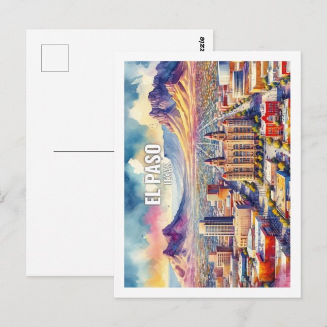 El Paso Texas Berühmter Ort für Reisen Aquarell Postkarte (Vorne/Hinten)