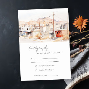 El Paso Texas City Scape Wassercolor Wedding RSVP Karte