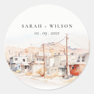 El Paso Texas City Scape Wassercolor Wedding Runder Aufkleber