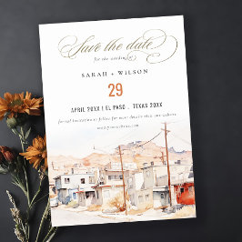 El Paso Texas City Scape Wassercolor Wedding Save The Date