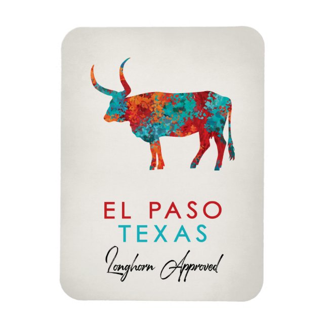 El Paso Texas Colorful Longhorn Magnet (Vertikal)