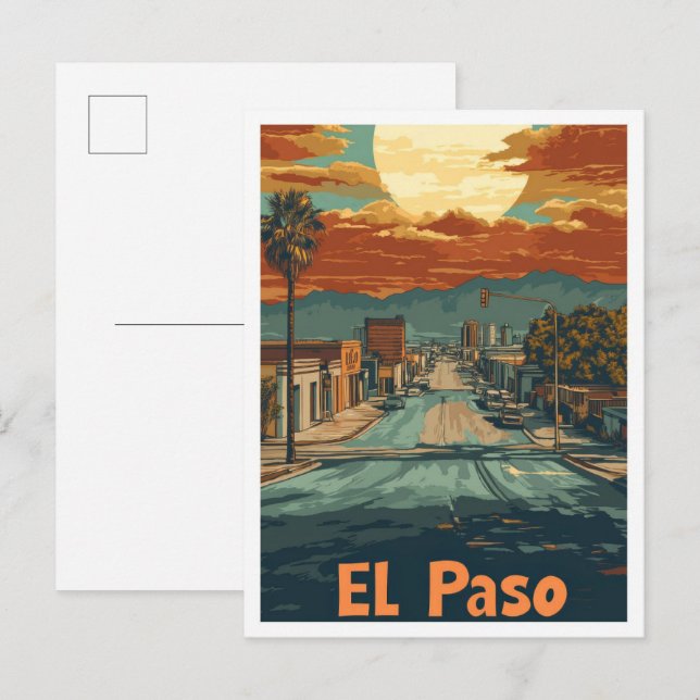 El Paso Texas USA Art Travel Illustration Postkarte (Vorne/Hinten)