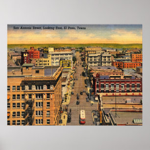 El Paso, Texas, Vogelaugenblick, Vintag Poster