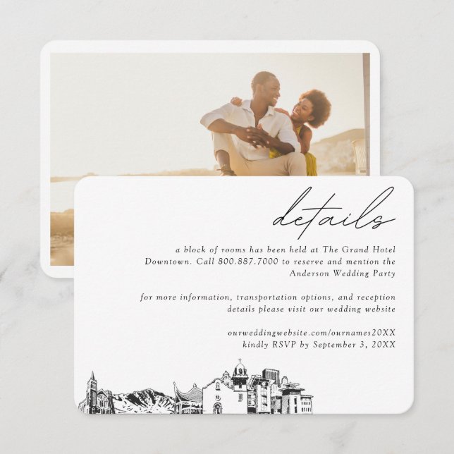 El Paso Wedding Hotel Zimmerblockdetails Begleitkarte (Vorne/Hinten)