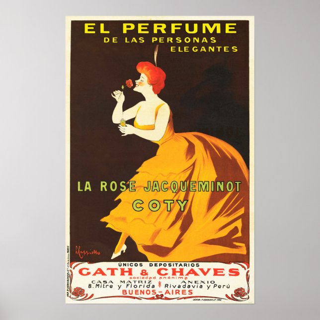 EL PERFUME La Rose Jacqueminot Coty Paris Art Deco Poster (Vorne)