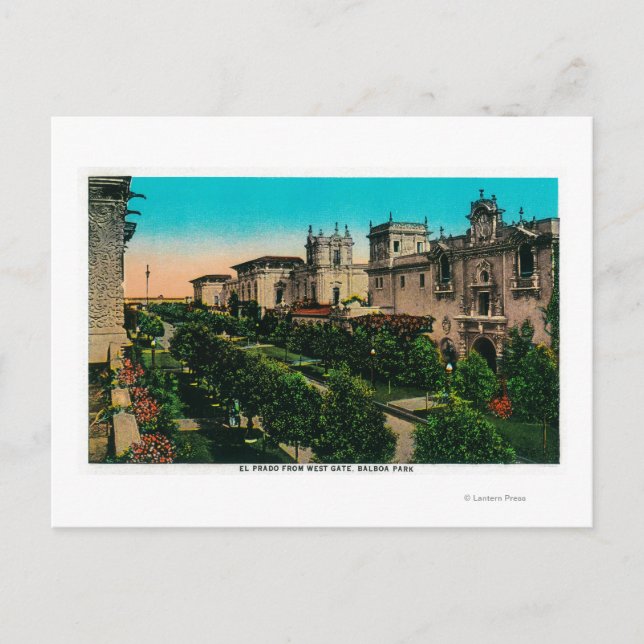 El Prado vom Westtor, Balboa Park Postkarte (Vorderseite)