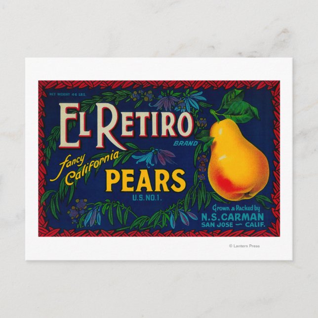 El Retiro Birnenkratetikett Postkarte (Vorderseite)