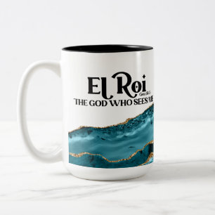 El Roi der Gott, der mich Aquamarin Marmormonogram Zweifarbige Tasse