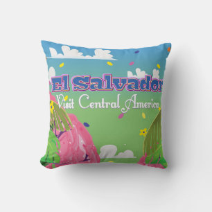 El Salvador Cartoon Travel Print. Kissen