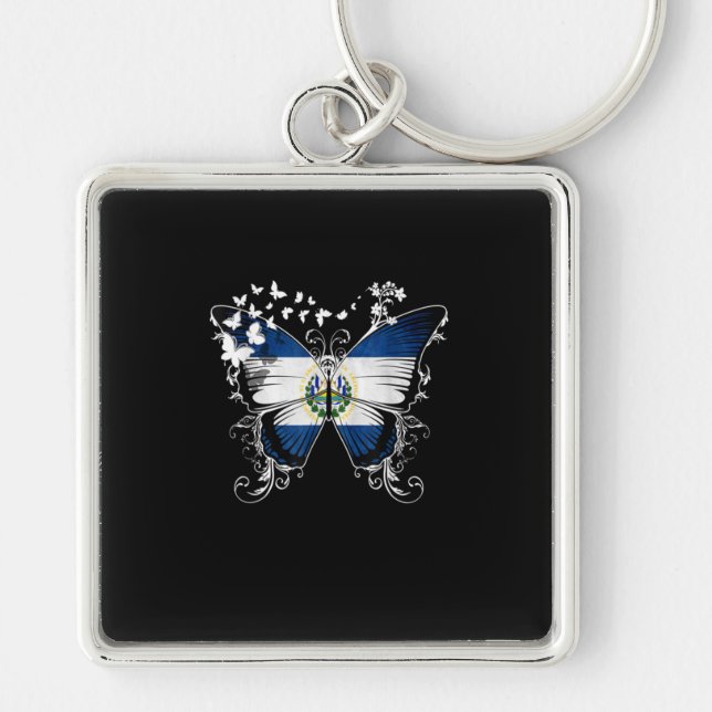 El Salvador Flag Butterfly Graphic Schlüsselanhänger (Vorne)
