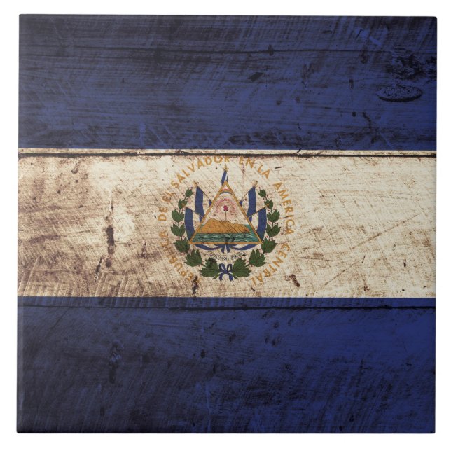 El Salvador Flagge auf altem hölzernem Korn Fliese (Vorderseite)