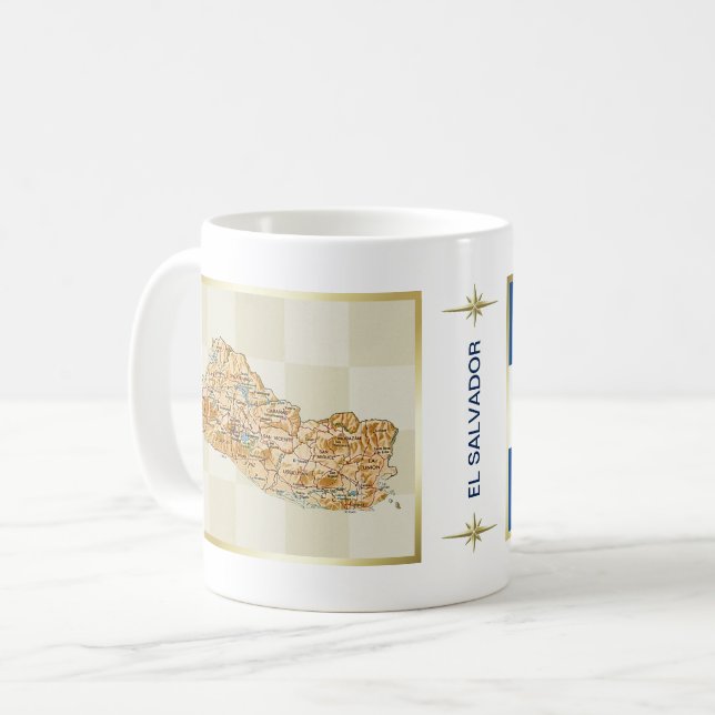 El Salvador Flagge + Karten-Tasse Kaffeetasse (Vorderseite Links)