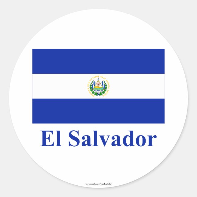 El Salvador Flagge mit Namen Runder Aufkleber (Vorderseite)