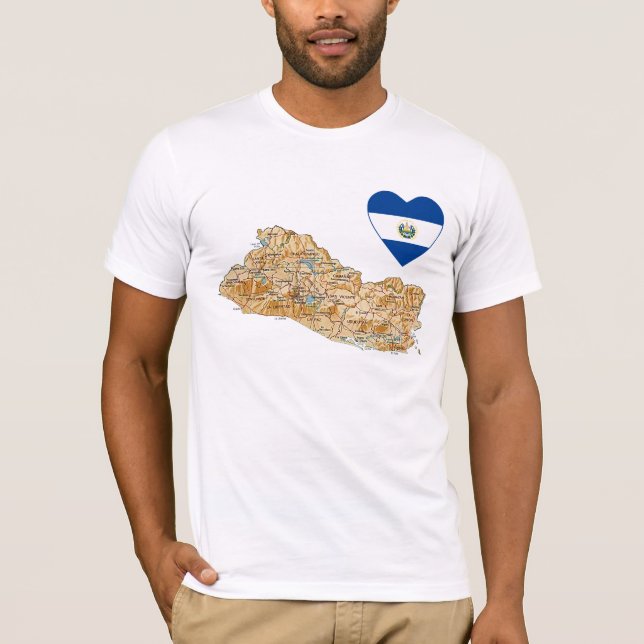 El Salvador Flaggen-Herz und Karten-T - Shirt (Vorderseite)