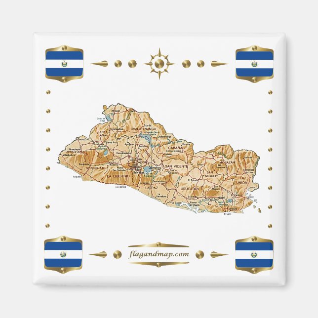 El Salvador Karte + Flaggen Magnet (Vorne)