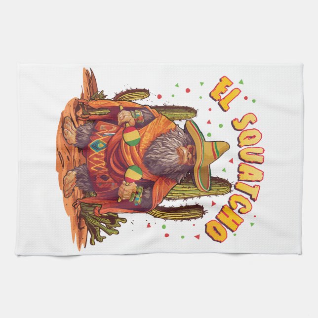 El Squatcho Bigfoot mit Maraca, Sombrero und Ponc Geschirrtuch (Horizontal)