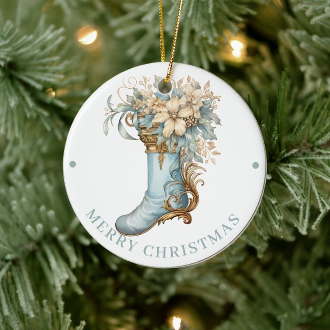 Elaborate Blue Victorian Stocking Merry Christmas  Keramik Ornament (Baum)