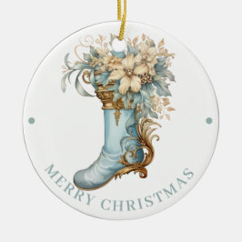 Elaborate Blue Victorian Stocking Merry Christmas  Keramik Ornament