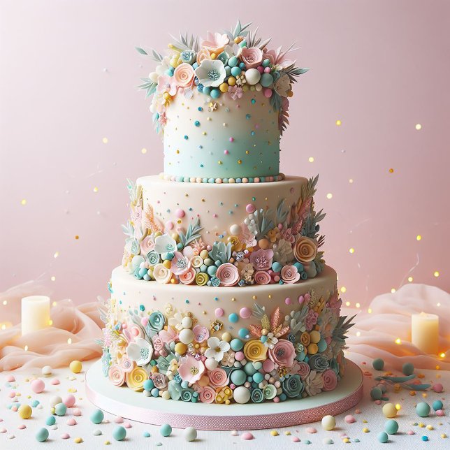 ELABORATE PASTEL FLORAL CAKE BIRTHDAY KARTE (Von Creator hochgeladen)