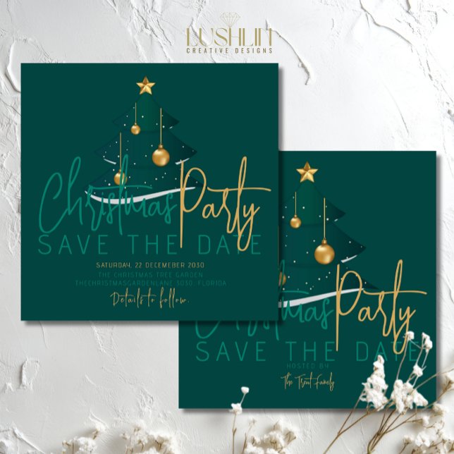 Elagant Emerald Christmas Tree Party Save The Date (Von Creator hochgeladen)