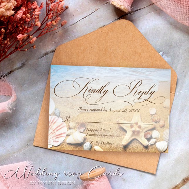 Elagant Starfish Tropical Beach Wedding RSVP Card Einladung (Von Creator hochgeladen)