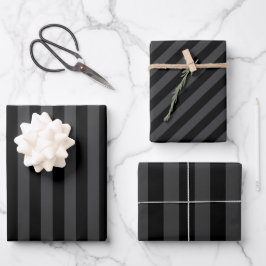 Elagnat Black & Smoky Black Vertical Stripes Geschenkpapier Set