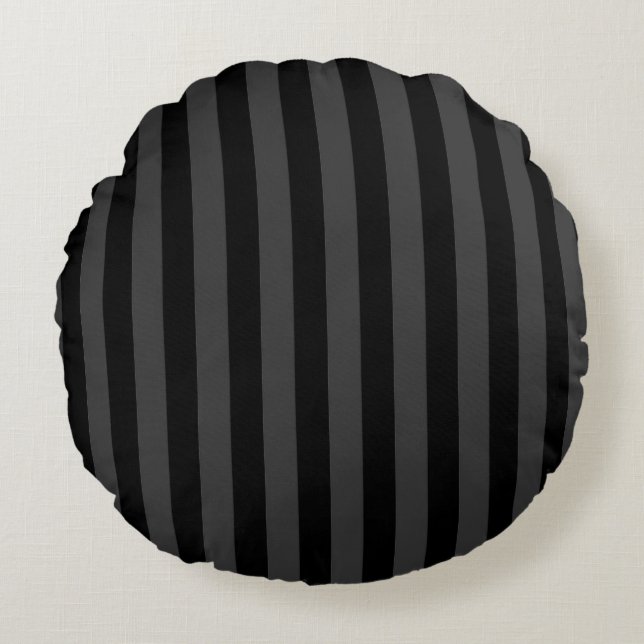 Elagnat Black & Smoky Black Vertical Stripes Rundes Kissen (Vorderseite)