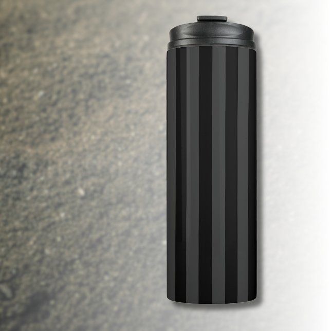 Elagnat Black & Smoky Black Vertical Stripes Thermosbecher (Von Creator hochgeladen)
