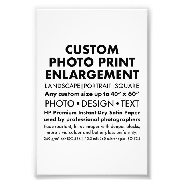 Élargissement de photo Portrait 4"x6" personnalisé (Devant)