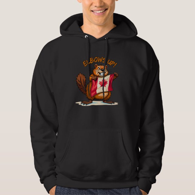 Elbows UP, Biber, Kanadisches Ahornblätterblatt Hoodie (Vorderseite)
