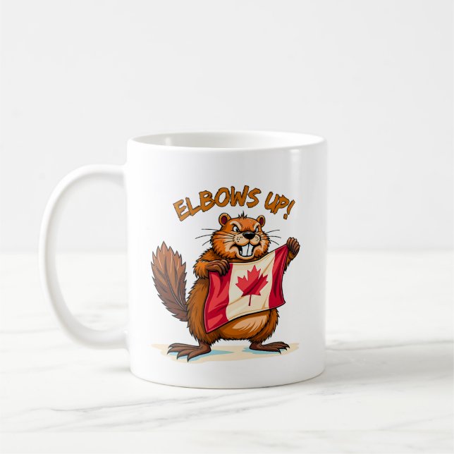 Elbows UP, Biber, Kanadisches Ahornblätterblatt Kaffeetasse (Links)