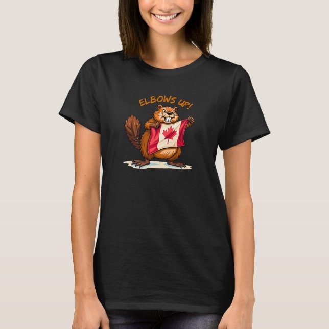 Elbows UP, Biber, Kanadisches Ahornblätterblatt T-Shirt (Vorderseite)