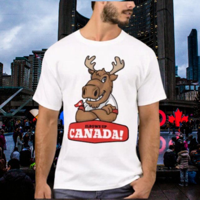 Elbows Up Canada! Funny Moose Holding Flag T - Shi T-Shirt (Von Creator hochgeladen)