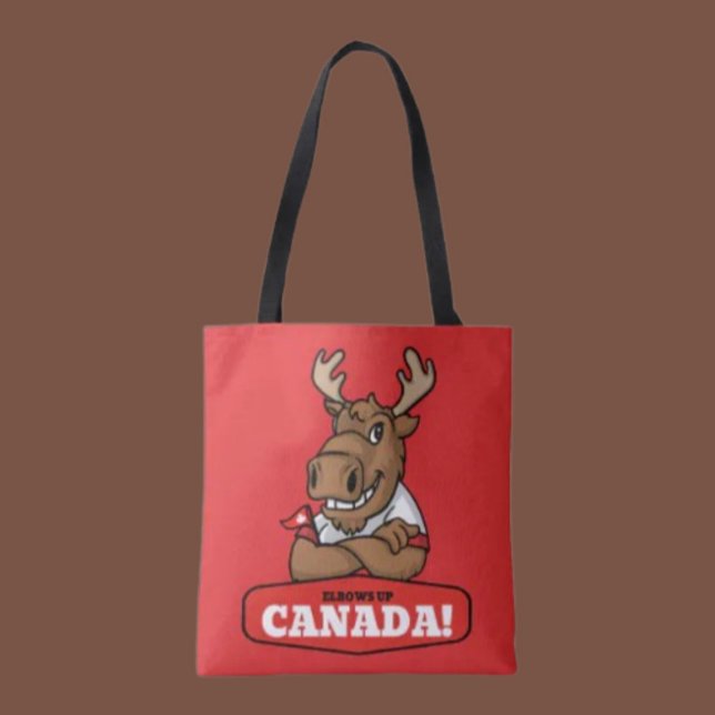 Elbows Up Canada! Funny Moose Holding Flag Tasche (Von Creator hochgeladen)