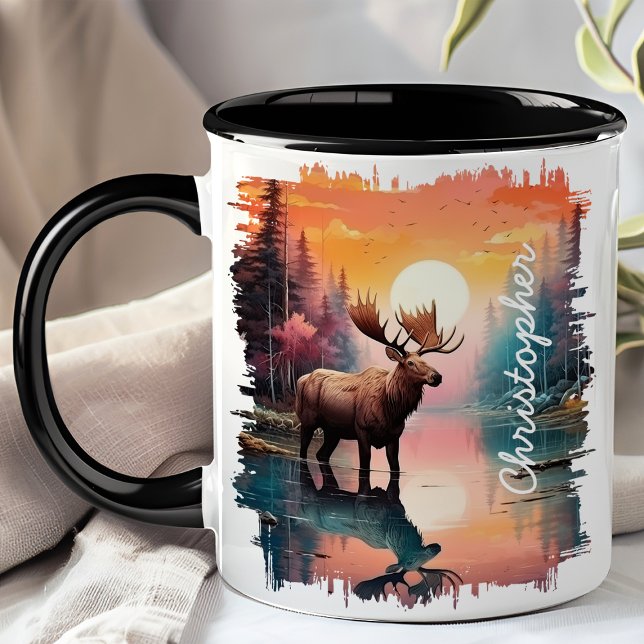 Elch am Sunset Lake Spiegelung  Tasse (Von Creator hochgeladen)