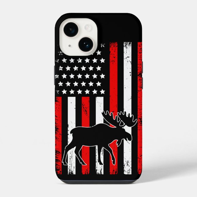 Elch-Amerikanische-Flagge iPhone 14 Hülle (Rückseite)
