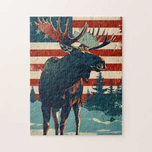 Elch-Amerikanische-Flagge-Vintage