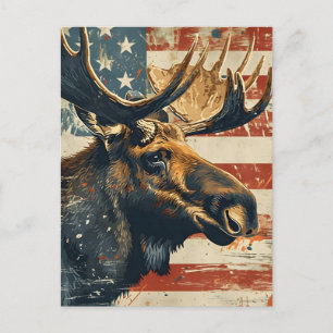 Elch-Amerikanische Flagge Vintage Postkarte